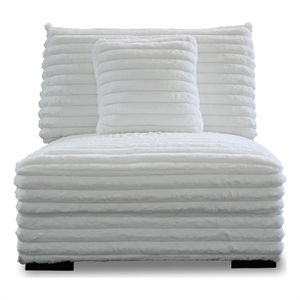 Ezo Armless Accent Chair- White Polyester Corduroy- Soft Cushioned