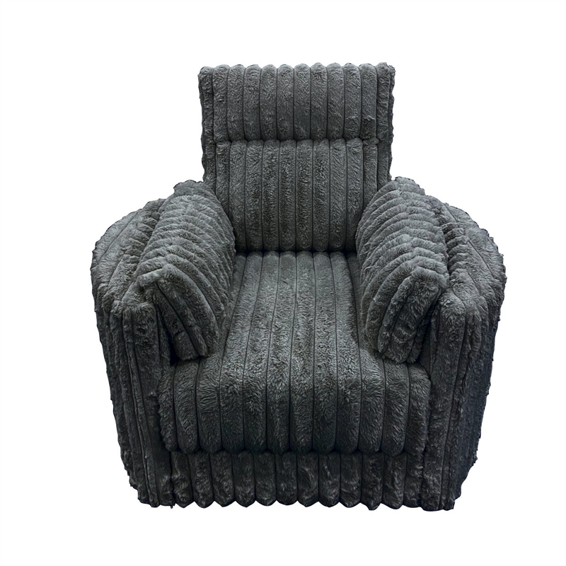 Ezo Swivel Accent Chair- Channel Dark Gray Polyester Corduroy 2 Pillow