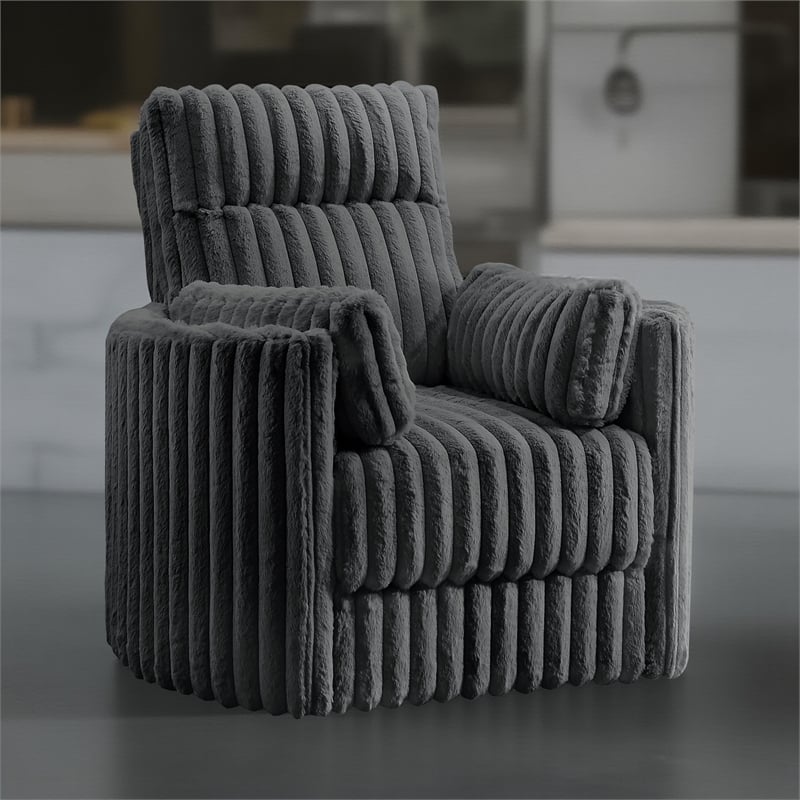 Ezo Swivel Accent Chair- Channel Dark Gray Polyester Corduroy 2 Pillow