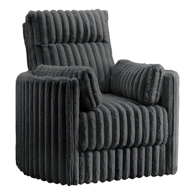 Ezo Swivel Accent Chair- Channel Dark Gray Polyester Corduroy 2 Pillow