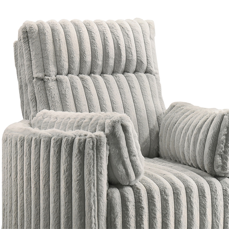 Ezo Swivel Accent Chair- Channel Gray Polyester Corduroy- 2 Pillows