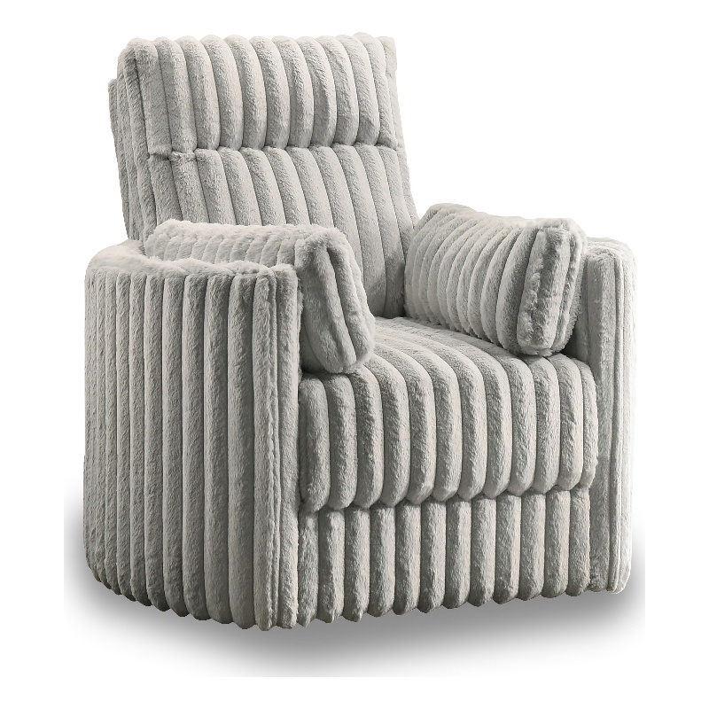 Ezo Swivel Accent Chair- Channel Gray Polyester Corduroy- 2 Pillows