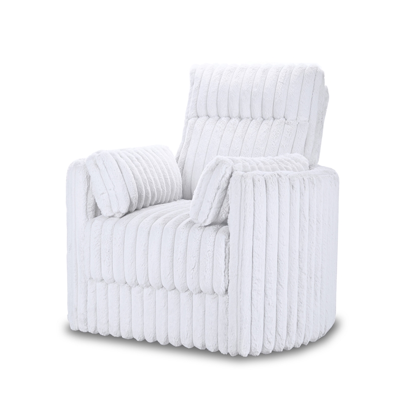 Ezo Swivel Accent Chair- Channel White Polyester Corduroy- 2 Pillows