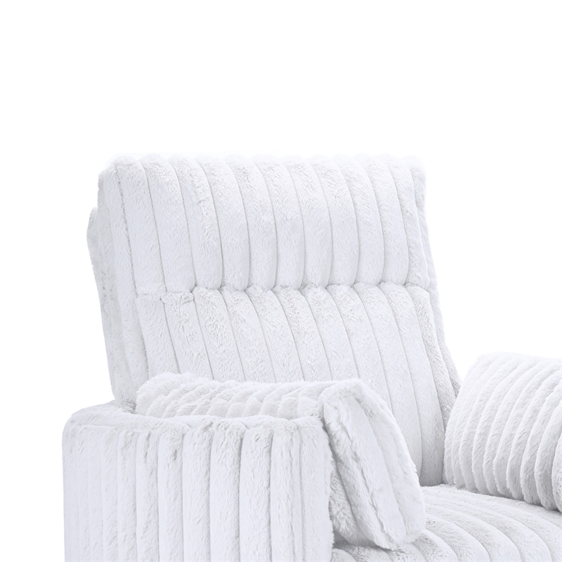 Ezo Swivel Accent Chair- Channel White Polyester Corduroy- 2 Pillows