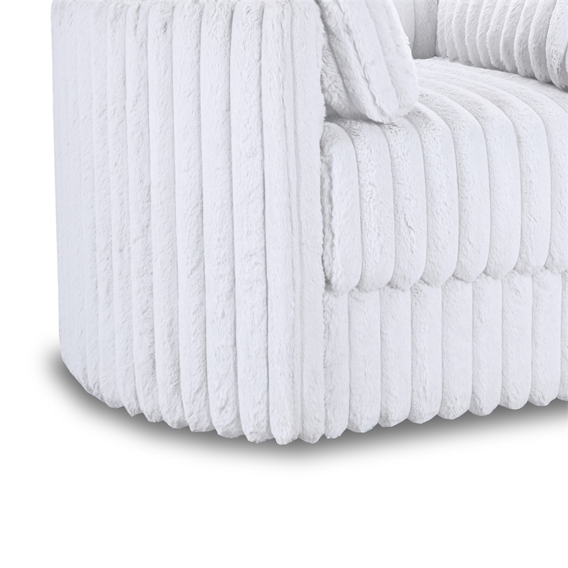 Ezo Swivel Accent Chair- Channel White Polyester Corduroy- 2 Pillows