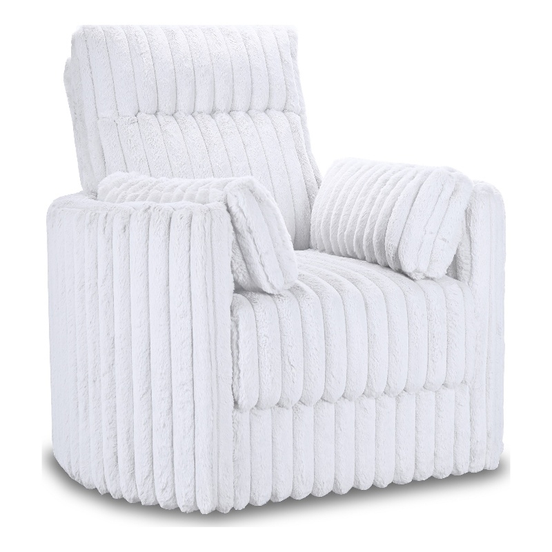 Ezo Swivel Accent Chair- Channel White Polyester Corduroy- 2 Pillows