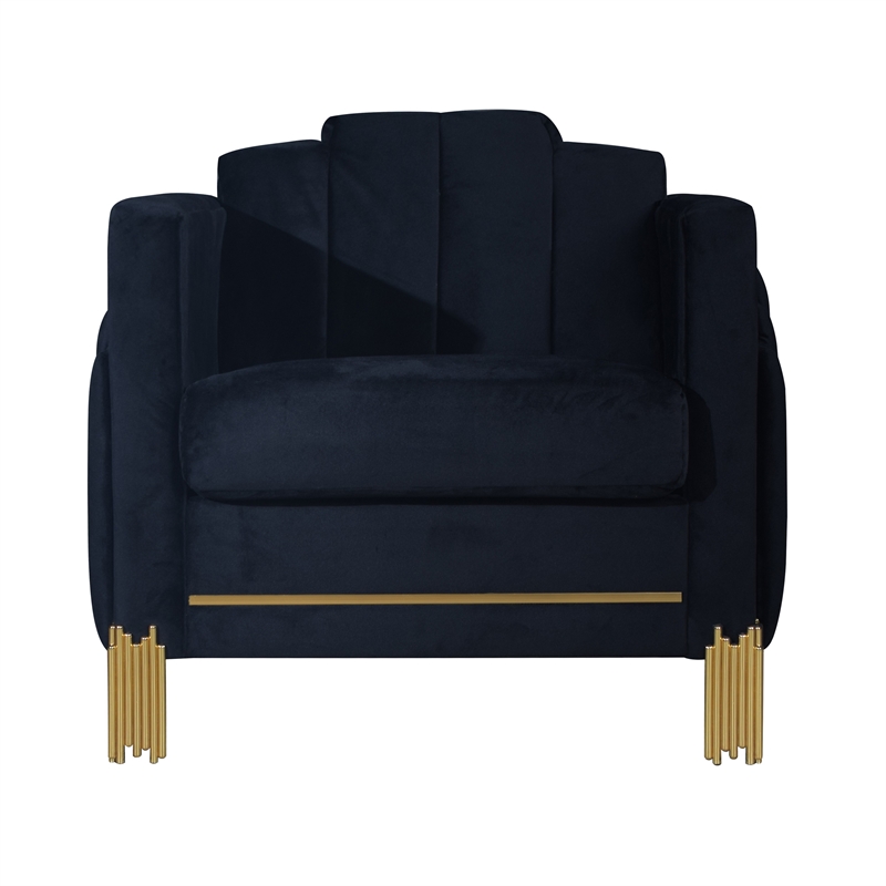 Theo Accent Chair- Black Velvet- Blue LED Lights- Gold Metal Legs