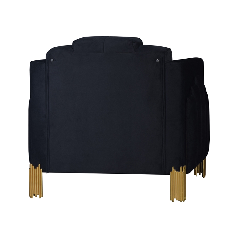 Theo Accent Chair- Black Velvet- Blue LED Lights- Gold Metal Legs