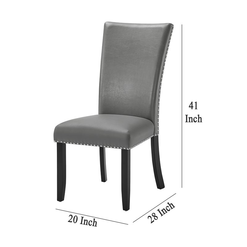 Lira Dining Chairs Set of 2- Nailhead Trim Gray Fabric- Solid Wood