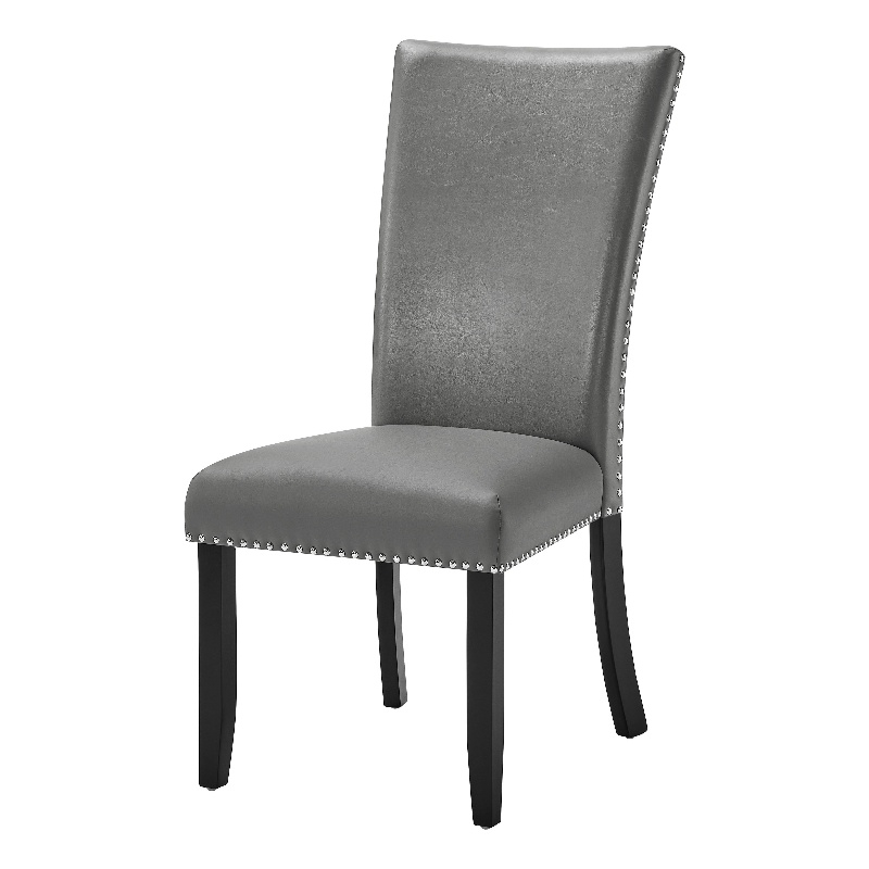Lira Dining Chairs Set of 2- Nailhead Trim Gray Fabric- Solid Wood