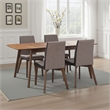 Bera 5pc Dining Set w 4 Chairs- 59-75 Inch Extendable- Walnut Brown- Gray