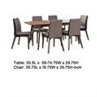 Bera 7pc Dining Set w Chairs- 59-75 Inch Extendable- Walnut Brown- Gray