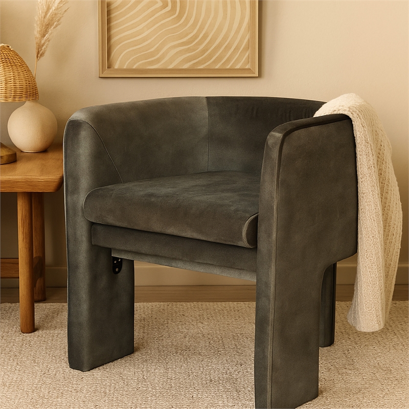 Gela Dining Chair- Three Legged Barrel Accent Sides- Rainforest Green