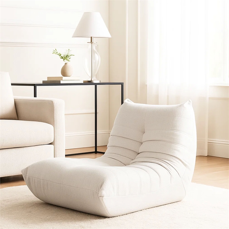 Ezee Armless Chair- Low Profile Floor Seating- Pleated Polyester- 42 Inch