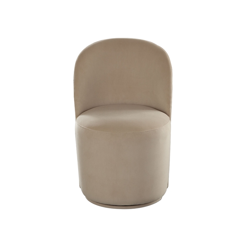 Accent Swivel Dining Chairs- Set of 2- Camel Brown Velvet- Contoured Back