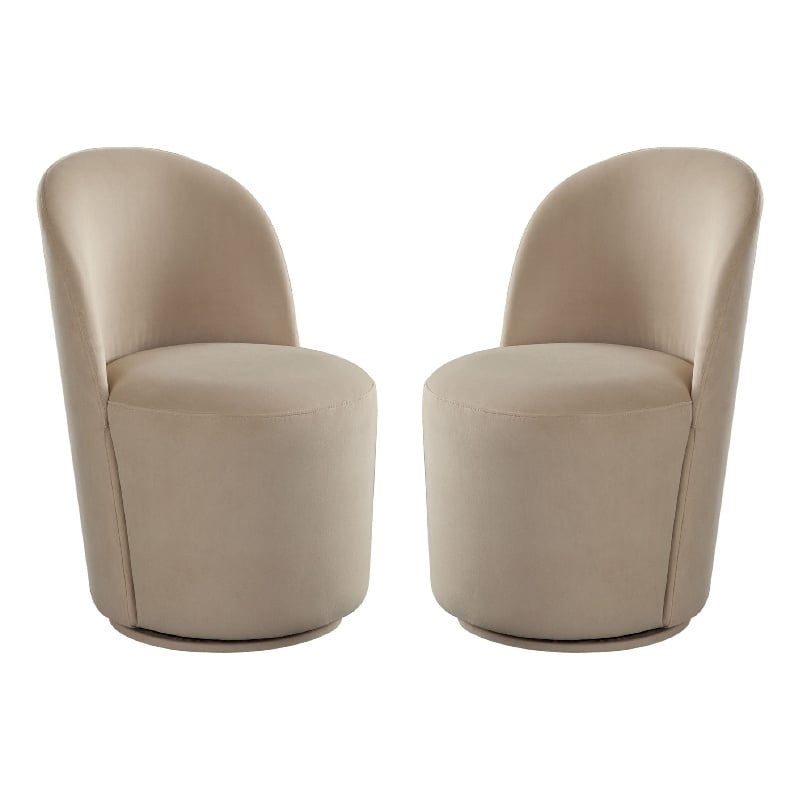 Accent Swivel Dining Chairs- Set of 2- Camel Brown Velvet- Contoured Back