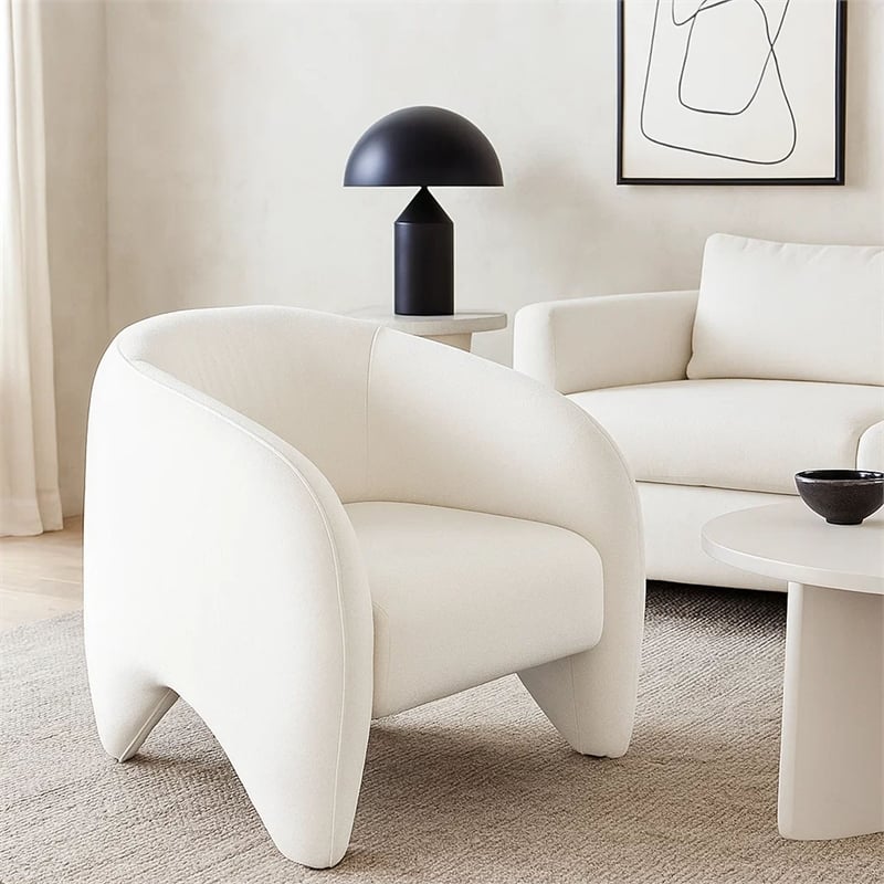 Kiol Accent Chair- 33 Inch- White Padded Polyester Curved Design