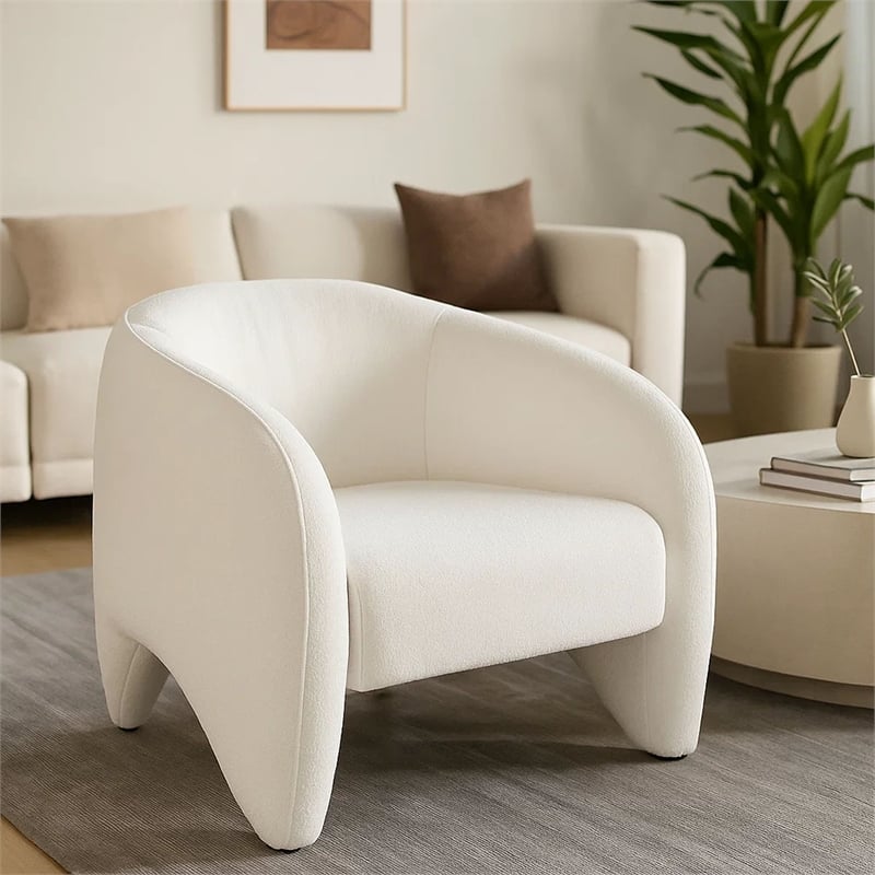 Kiol Accent Chair- 33 Inch- White Padded Polyester Curved Design