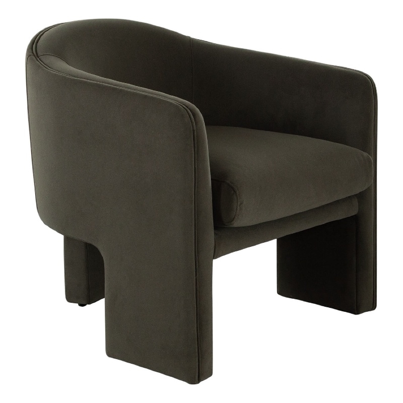 Lery Accent Chair- Green Winter Moss Performance Velvet- Curved Design