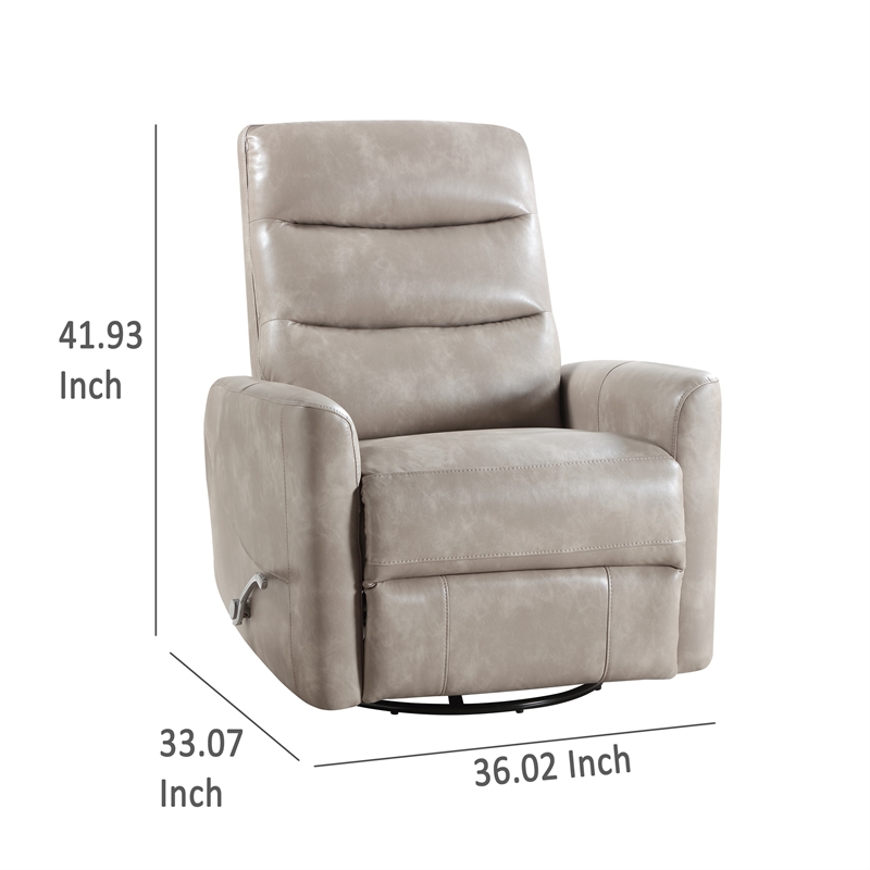 Aki Swivel Manual Recliner Chair- Adjustable Rest- Gray Faux Leather
