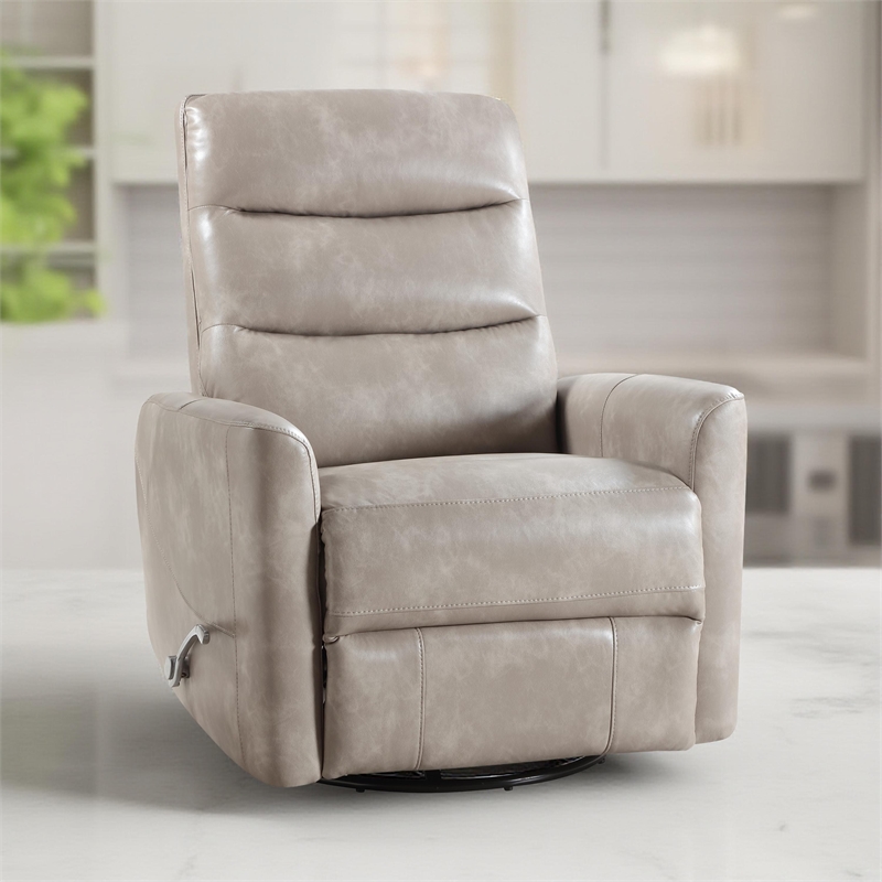 Aki Swivel Manual Recliner Chair- Adjustable Rest- Gray Faux Leather
