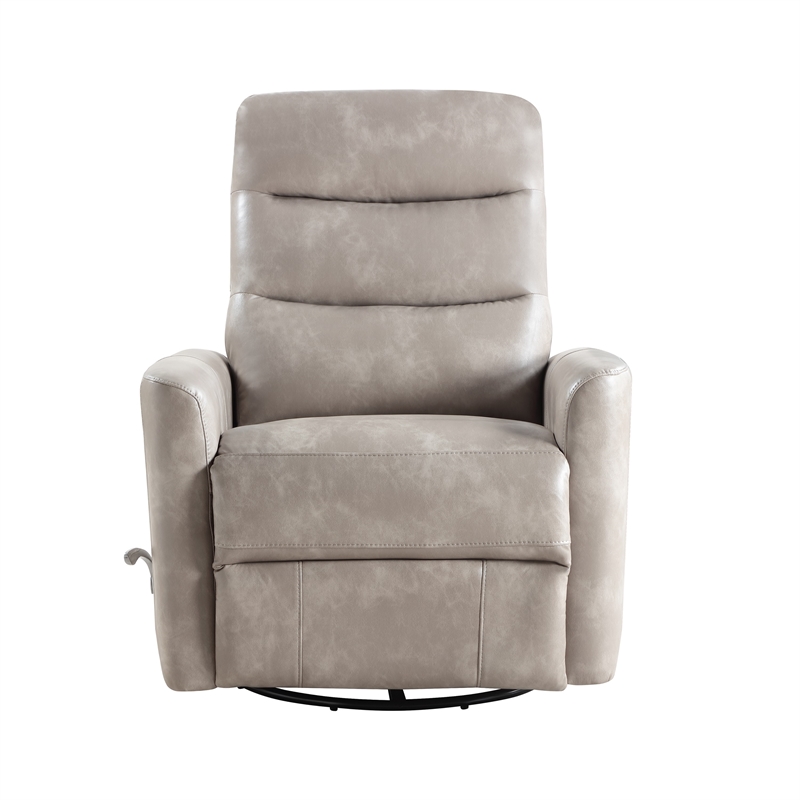Aki Swivel Manual Recliner Chair- Adjustable Rest- Gray Faux Leather