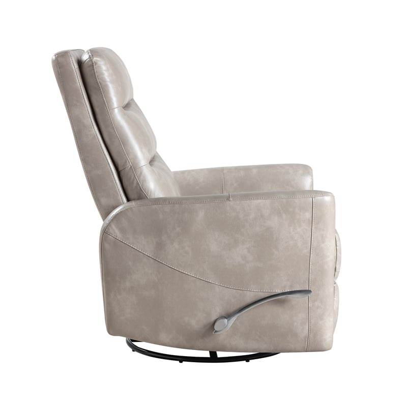Aki Swivel Manual Recliner Chair- Adjustable Rest- Gray Faux Leather