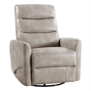 Aki Swivel Manual Recliner Chair- Adjustable Rest- Gray Faux Leather