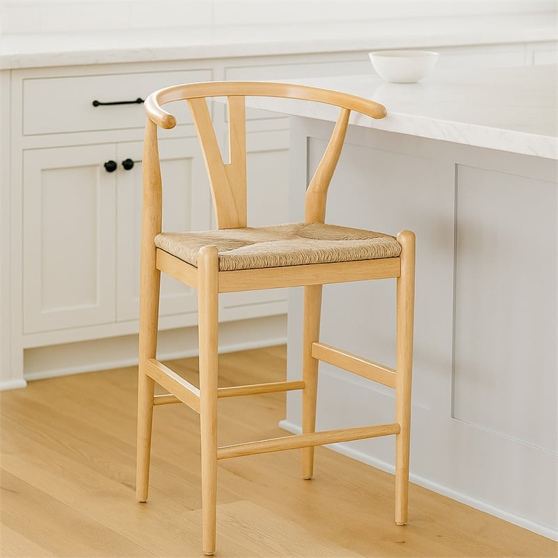 Cera Counter Stool Chair- Handwoven Rope- Natural Brown Wood