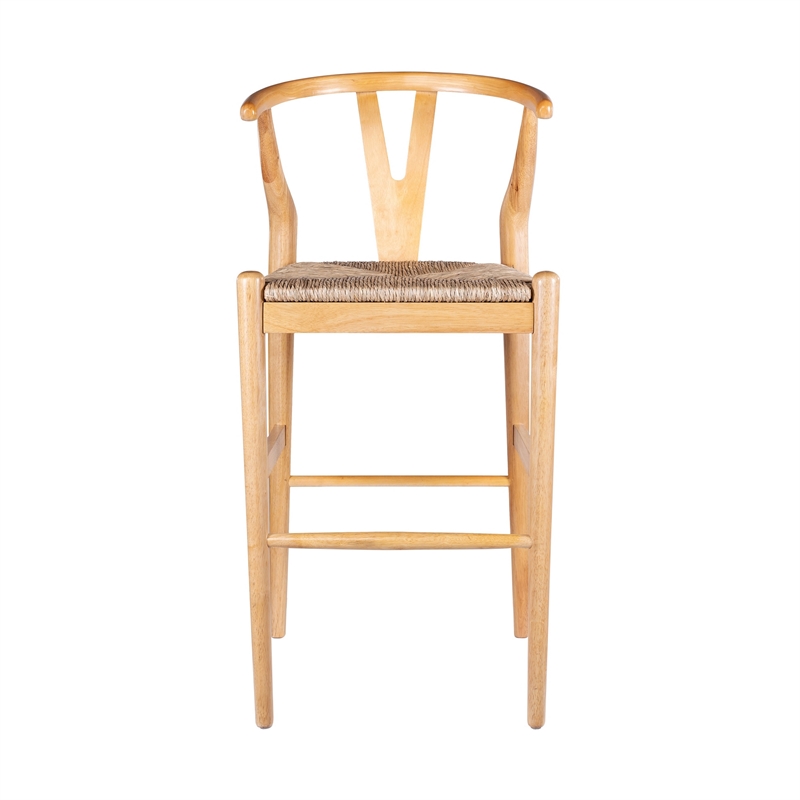 Cera Wishbone Barstool Chair- Handwoven Rope Seat- Natural Brown Wood