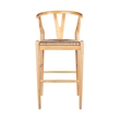 Cera Wishbone Barstool Chair- Handwoven Rope Seat- Natural Brown Wood