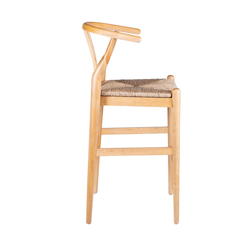 Cera Wishbone Barstool Chair- Handwoven Rope Seat- Natural Brown Wood