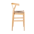 Cera Wishbone Barstool Chair- Handwoven Rope Seat- Natural Brown Wood