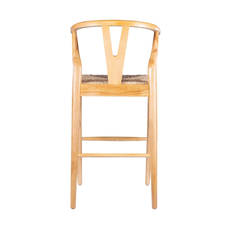 Cera Wishbone Barstool Chair- Handwoven Rope Seat- Natural Brown Wood