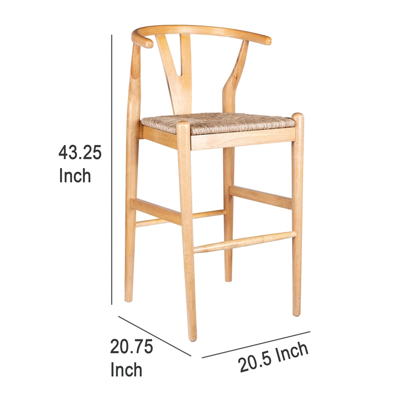 Cera Wishbone Barstool Chair- Handwoven Rope Seat- Natural Brown Wood