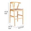 Cera Wishbone Barstool Chair- Handwoven Rope Seat- Natural Brown Wood