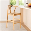 Cera Wishbone Barstool Chair- Handwoven Rope Seat- Natural Brown Wood