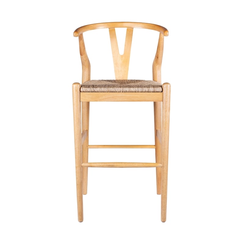 Cera Wishbone Barstool Chair- Handwoven Rope Seat- Natural Brown Wood