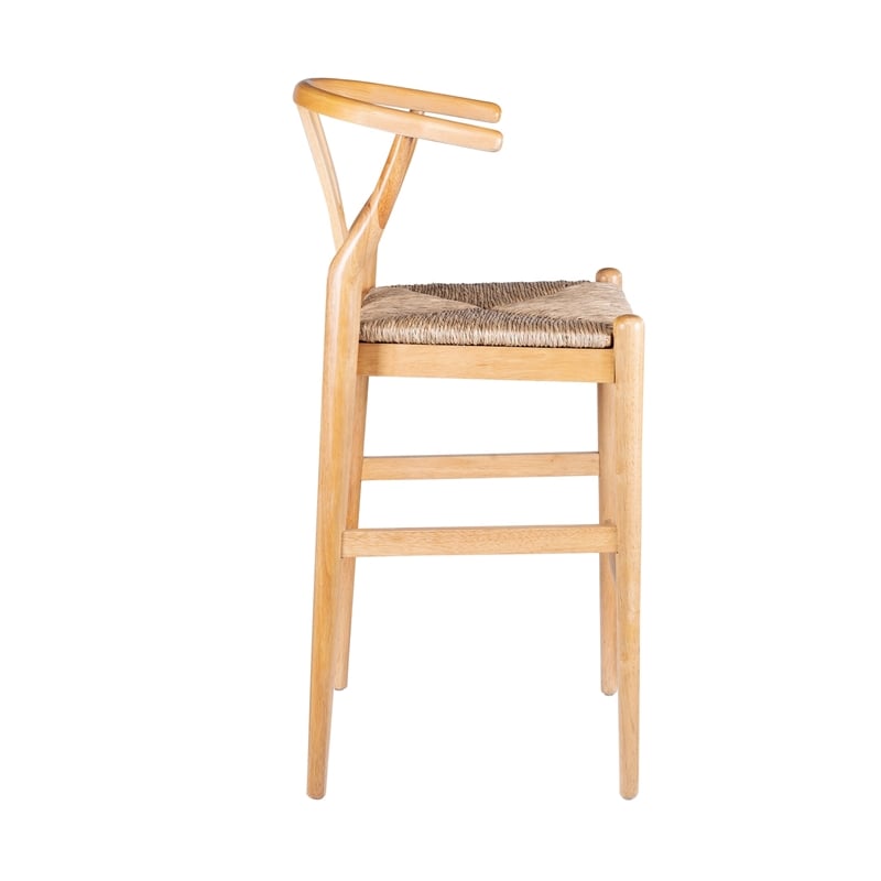 Cera Wishbone Barstool Chair- Handwoven Rope Seat- Natural Brown Wood