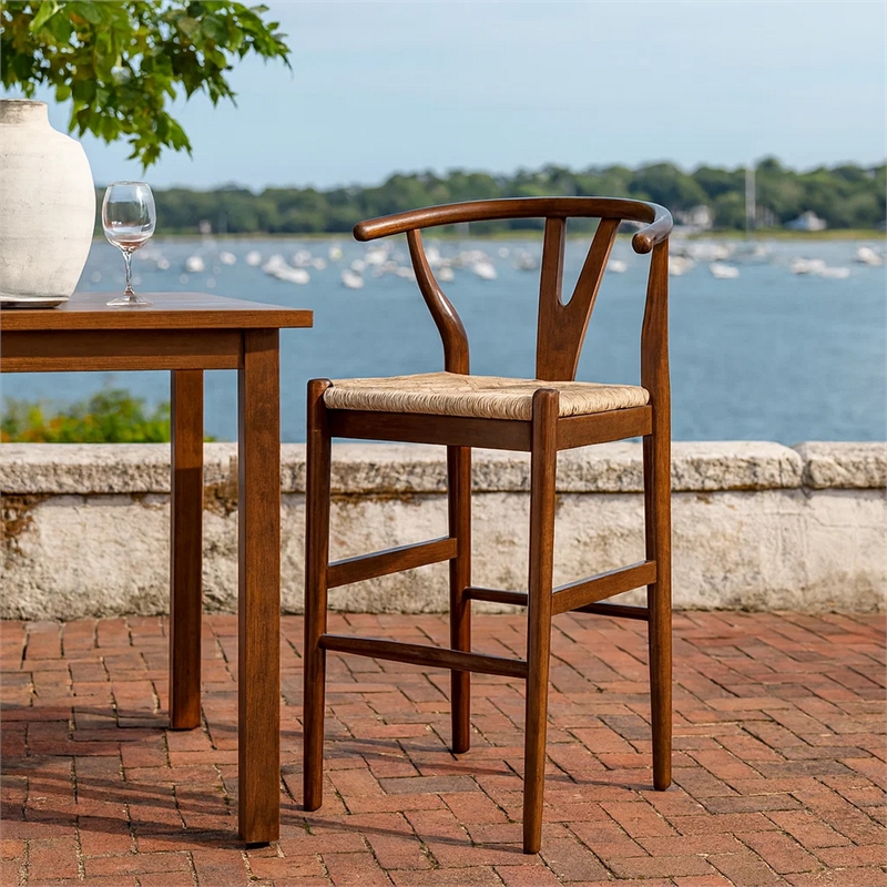 Cera Barstool Chair- Handwoven Rope Seat- Cappuccino Brown