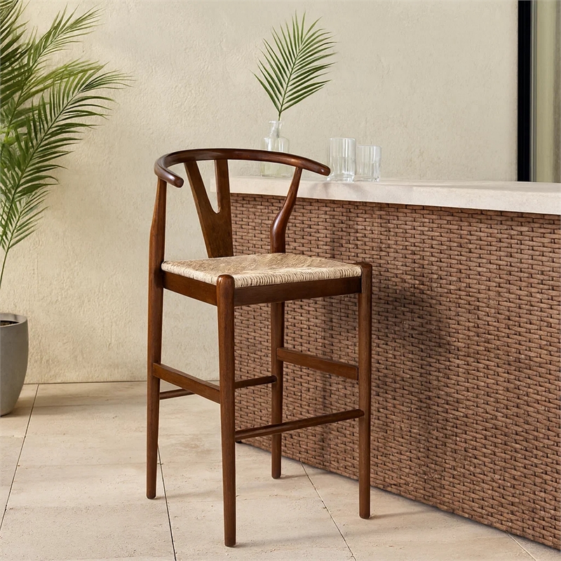 Cera Barstool Chair- Handwoven Rope Seat- Cappuccino Brown