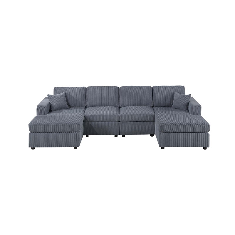 Iny U Sectional Sofa Set with Chaise- Armless Chair- 2 Pillows- Gray
