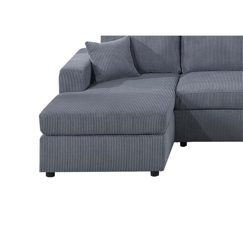 Iny U Sectional Sofa Set with Chaise- Armless Chair- 2 Pillows- Gray