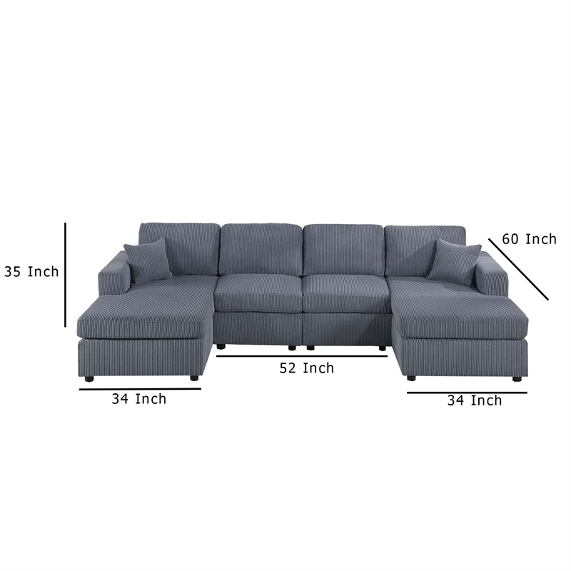 Iny U Sectional Sofa Set with Chaise- Armless Chair- 2 Pillows- Gray