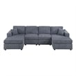 Iny U Sectional Sofa Set with Chaise- Armless Chair- 2 Pillows- Gray