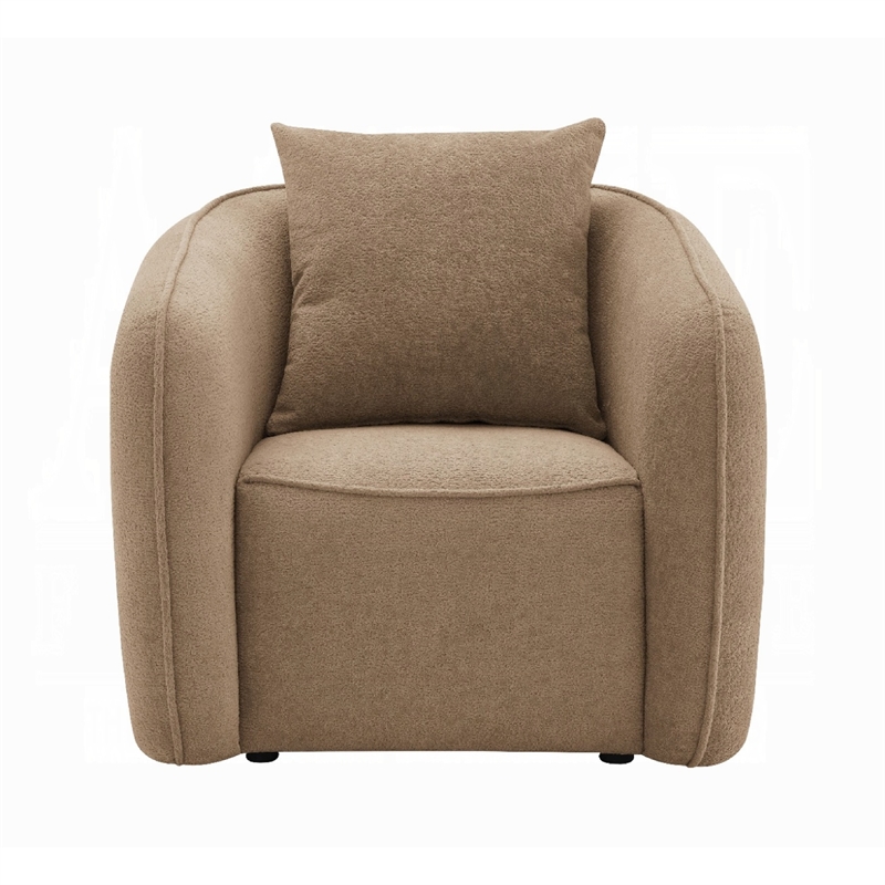 Keina Accent Chair- Modern Rounded Back- Brown Chenille- 1 Back Pillow
