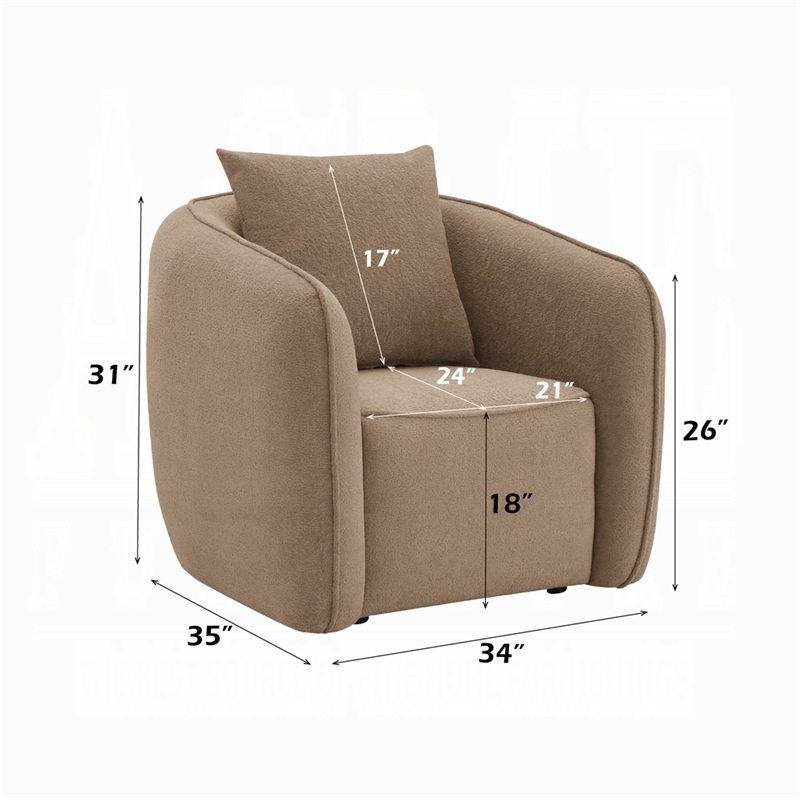 Keina Accent Chair- Modern Rounded Back- Brown Chenille- 1 Back Pillow