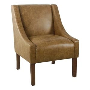 Accent Chair- Distressed Brown Faux Leather with Sloped Arms