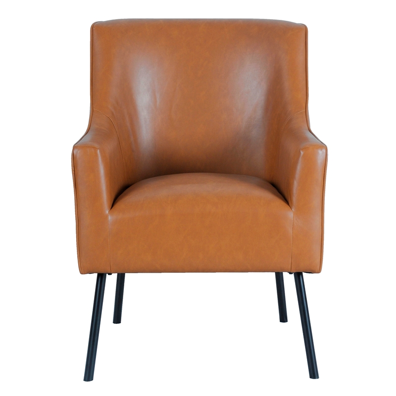 Sune Accent Chair- Brown Faux Leather and Matte Black Metal Legs