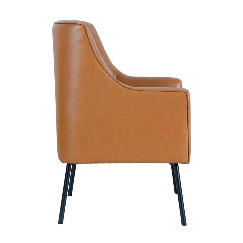Sune Accent Chair- Brown Faux Leather and Matte Black Metal Legs
